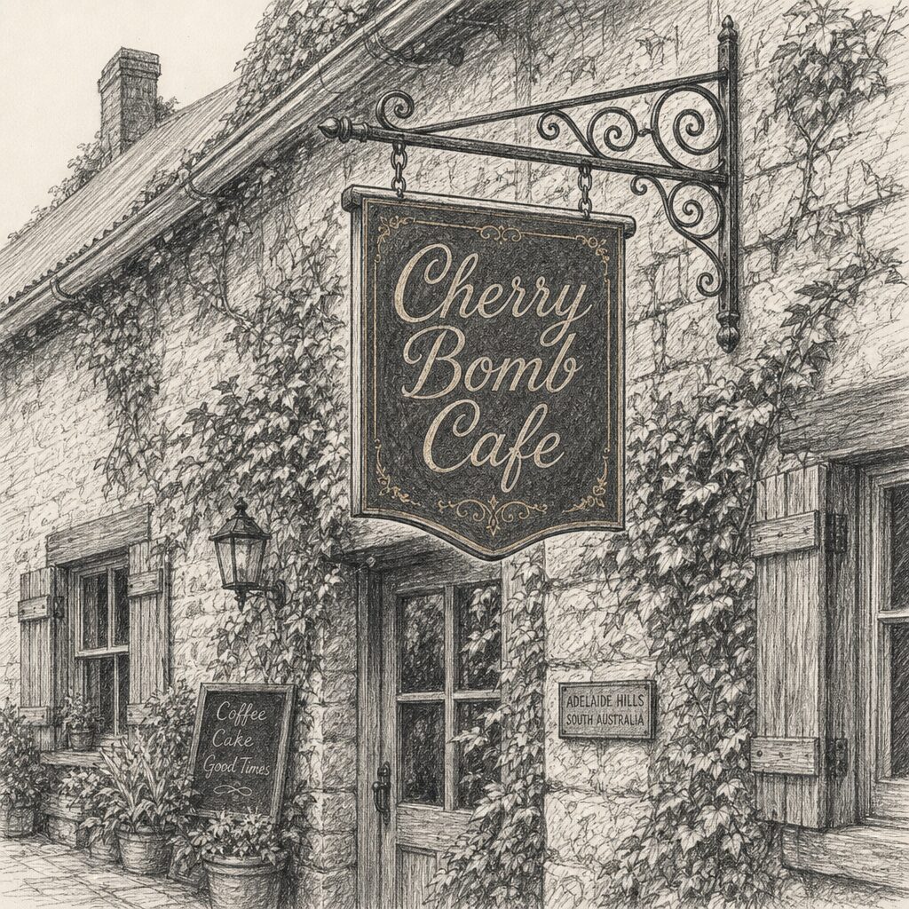 Cherry Bomb Cafe pencil sketch
