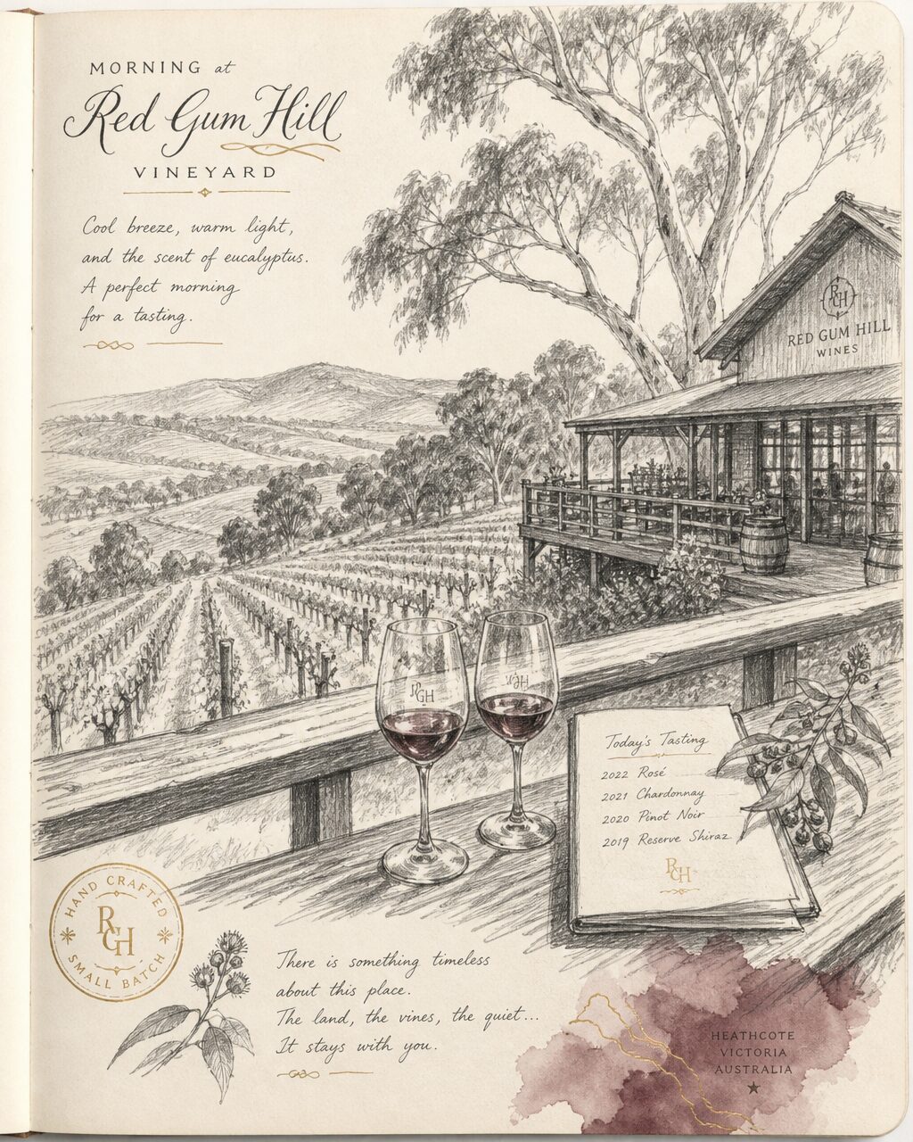 Ashton Hills Vineyard pencil sketch